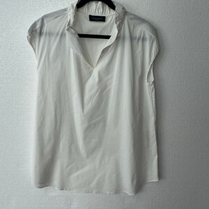 Piazza Sempione White Ruffle Sleeveless Blouse size 46 Made in Italy